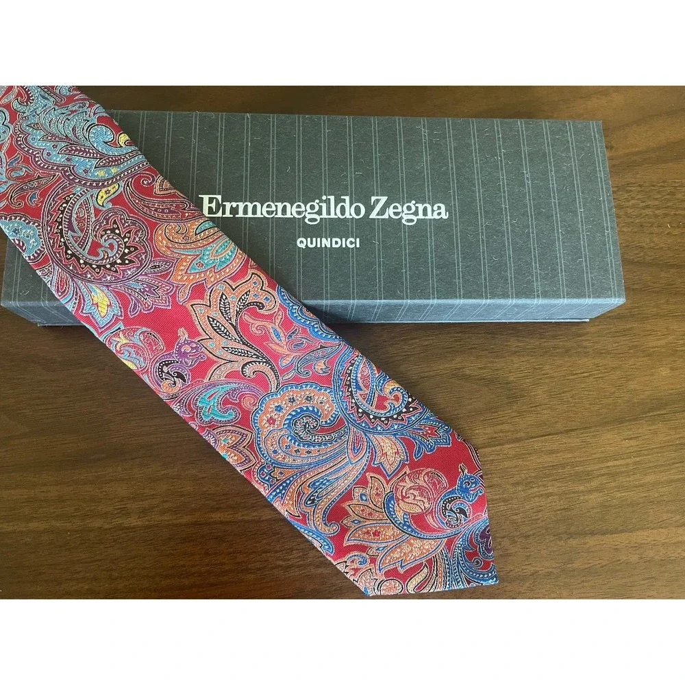 ERMENEGILDO ZEGNA Quindici Jacquard Silk Tie ITALY Paisley New With Tag NWT Box